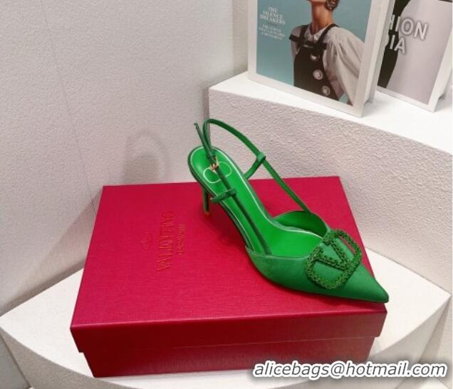 Top Grade Valentino VLogo Silk Slingback Pumps 8cm Bright Green 112949