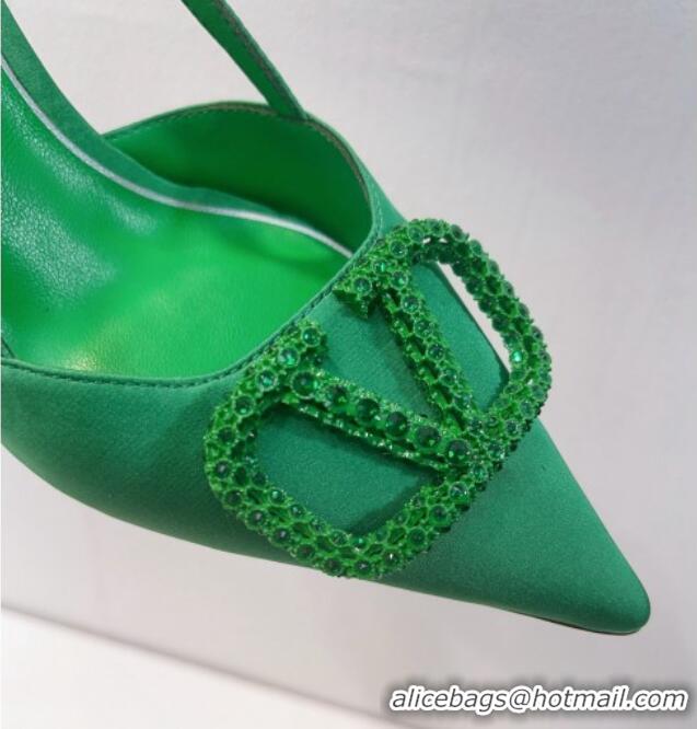 Top Grade Valentino VLogo Silk Slingback Pumps 8cm Bright Green 112949