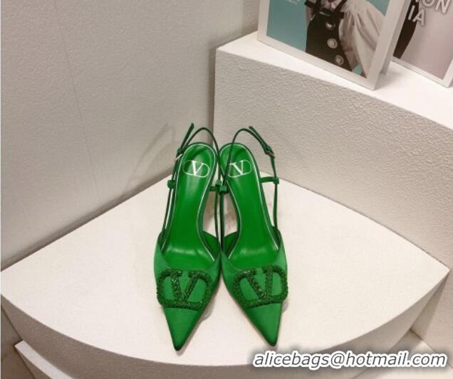 Top Grade Valentino VLogo Silk Slingback Pumps 8cm Bright Green 112949