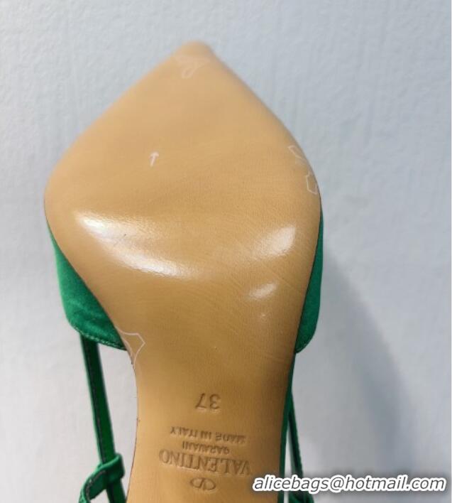 Top Grade Valentino VLogo Silk Slingback Pumps 8cm Bright Green 112949