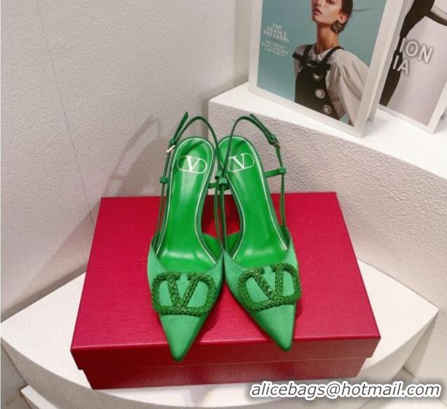 Top Grade Valentino VLogo Silk Slingback Pumps 8cm Bright Green 112949