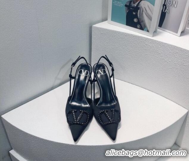 Top Design Valentino VLogo Silk Slingback Pumps 8cm All Black 112951