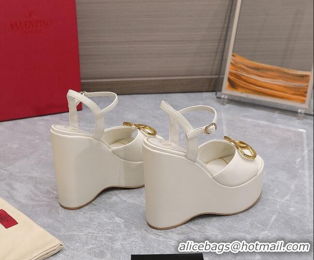 Lower Price Valentino VLogo Calfskin Platform Wedge Sandals 13cm White 112953