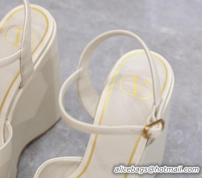 Lower Price Valentino VLogo Calfskin Platform Wedge Sandals 13cm White 112953