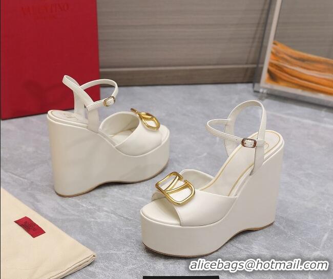 Lower Price Valentino VLogo Calfskin Platform Wedge Sandals 13cm White 112953