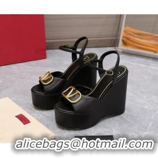 Good Product Valentino VLogo Calfskin Platform Wedge Sandals 13cm Black 112954