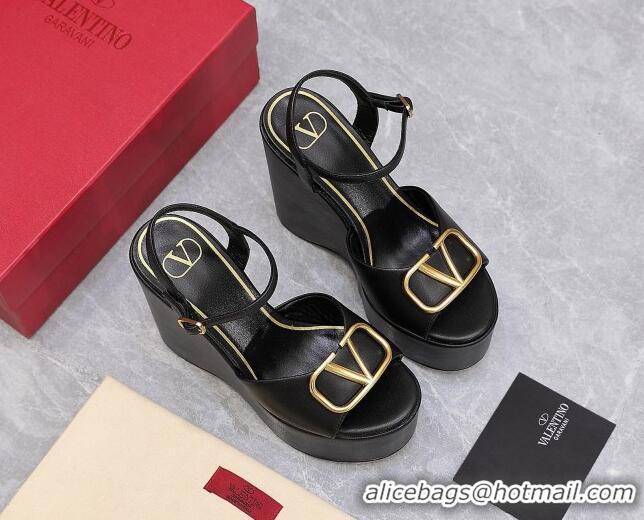 Good Product Valentino VLogo Calfskin Platform Wedge Sandals 13cm Black 112954