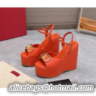 Trendy Design Valentino VLogo Calfskin Platform Wedge Sandals 13cm Orange 112956