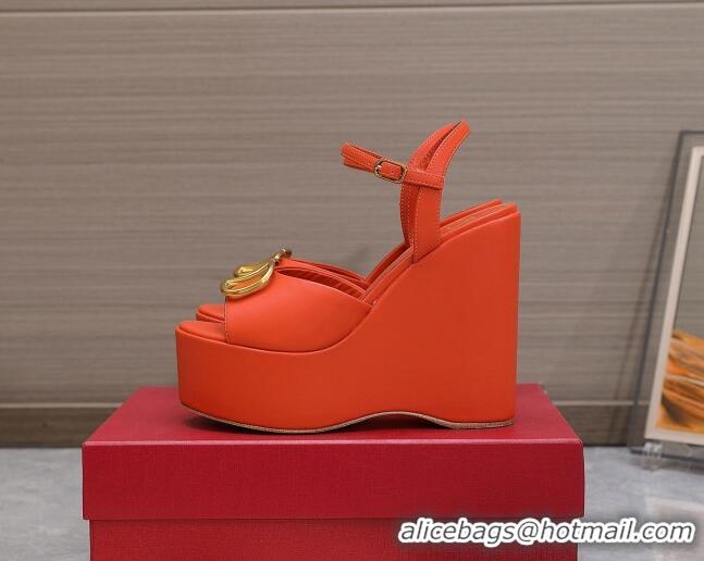 Trendy Design Valentino VLogo Calfskin Platform Wedge Sandals 13cm Orange 112956