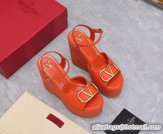 Trendy Design Valentino VLogo Calfskin Platform Wedge Sandals 13cm Orange 112956