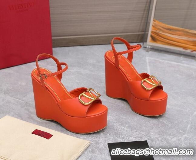 Trendy Design Valentino VLogo Calfskin Platform Wedge Sandals 13cm Orange 112956