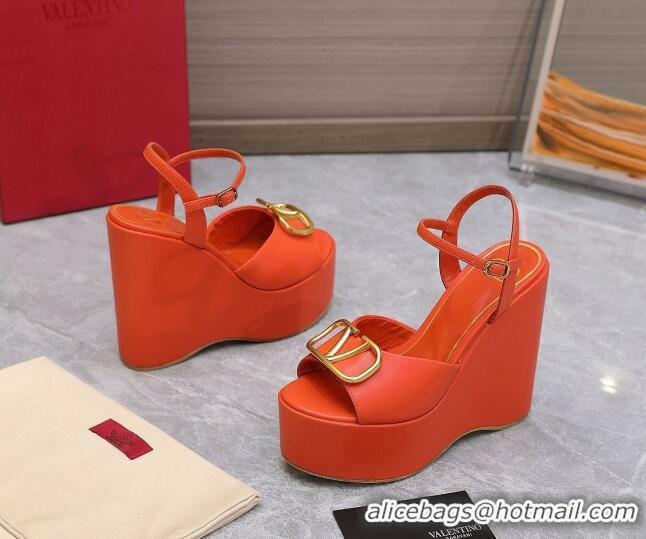 Trendy Design Valentino VLogo Calfskin Platform Wedge Sandals 13cm Orange 112956