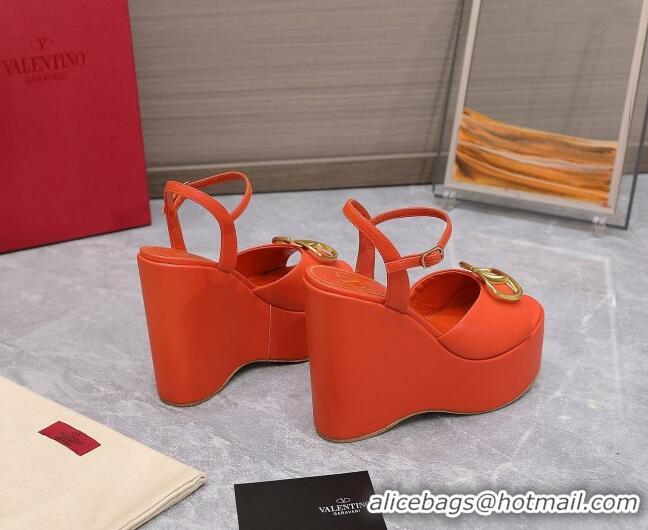 Trendy Design Valentino VLogo Calfskin Platform Wedge Sandals 13cm Orange 112956