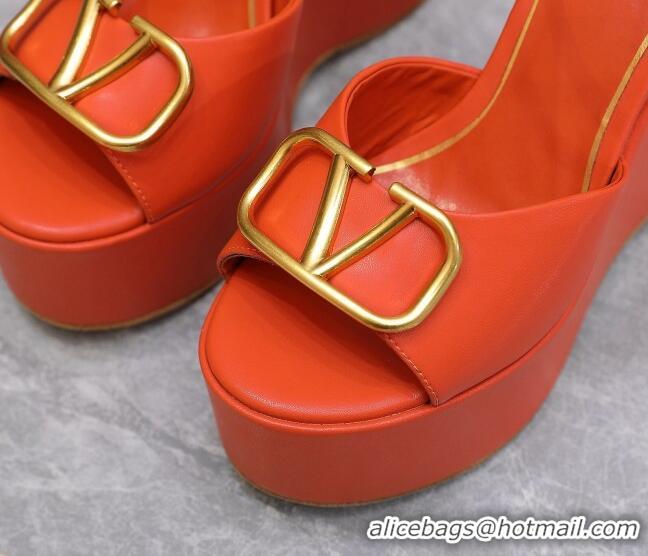 Trendy Design Valentino VLogo Calfskin Platform Wedge Sandals 13cm Orange 112956