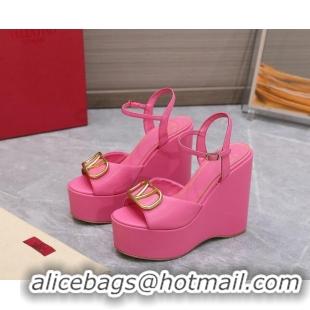 Best Product Valentino VLogo Calfskin Platform Wedge Sandals 13cm Pink 112957