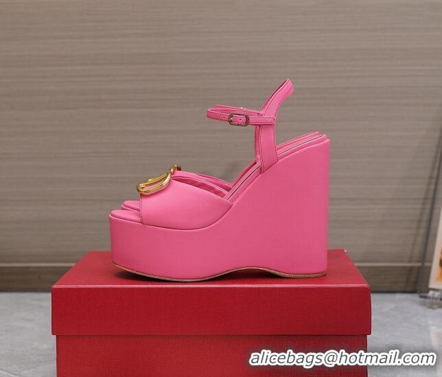 Best Product Valentino VLogo Calfskin Platform Wedge Sandals 13cm Pink 112957