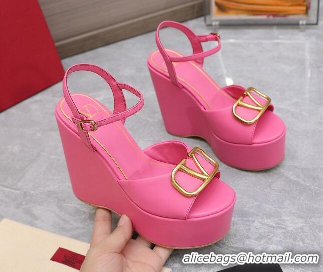 Best Product Valentino VLogo Calfskin Platform Wedge Sandals 13cm Pink 112957