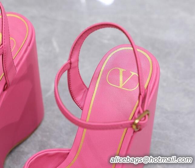 Best Product Valentino VLogo Calfskin Platform Wedge Sandals 13cm Pink 112957