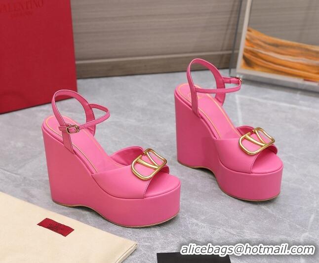 Best Product Valentino VLogo Calfskin Platform Wedge Sandals 13cm Pink 112957