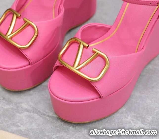 Best Product Valentino VLogo Calfskin Platform Wedge Sandals 13cm Pink 112957