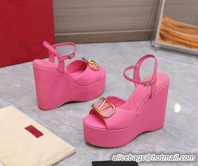 Best Product Valentino VLogo Calfskin Platform Wedge Sandals 13cm Pink 112957