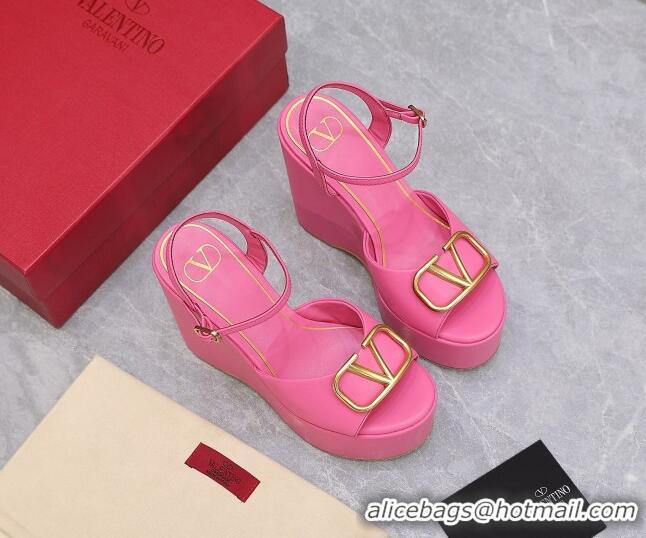 Best Product Valentino VLogo Calfskin Platform Wedge Sandals 13cm Pink 112957