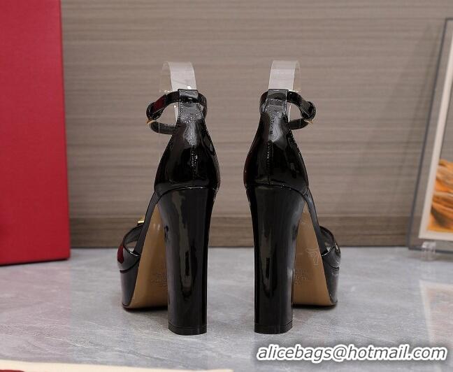 Popular Style Valentino One Stud Patent Leather High Heel Platform Sandals 13cm Black 112958 