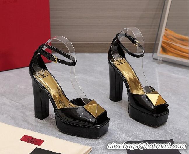 Popular Style Valentino One Stud Patent Leather High Heel Platform Sandals 13cm Black 112958 