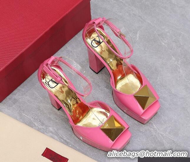 Unique Style Valentino One Stud Patent Leather High Heel Platform Sandals 13cm Pink 112960