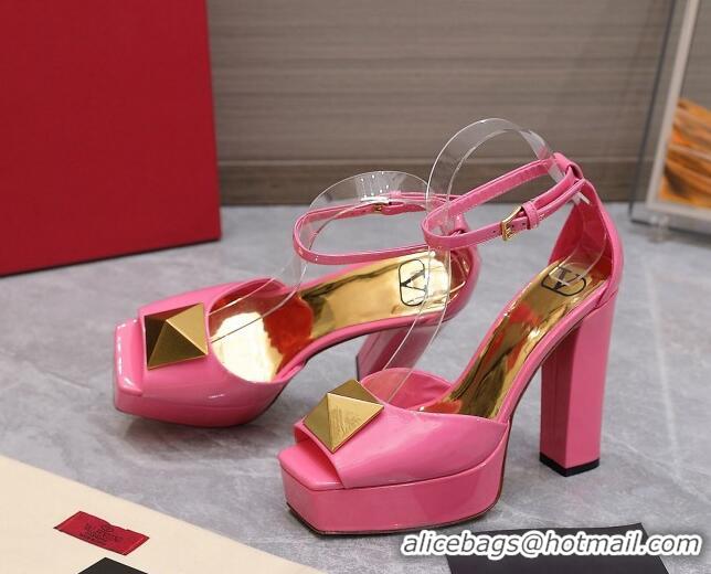 Unique Style Valentino One Stud Patent Leather High Heel Platform Sandals 13cm Pink 112960