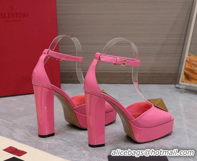 Unique Style Valentino One Stud Patent Leather High Heel Platform Sandals 13cm Pink 112960