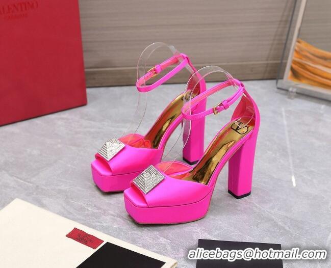 Good Looking Valentino One Stud Silk High Heel Platform Sandals 13cm with Crystal Pink 112966