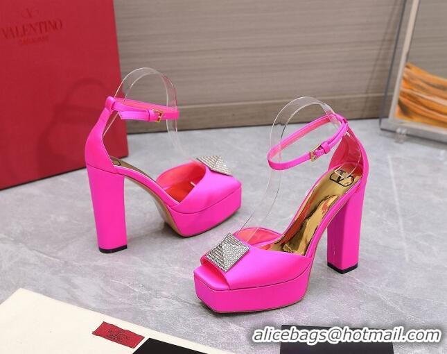 Good Looking Valentino One Stud Silk High Heel Platform Sandals 13cm with Crystal Pink 112966