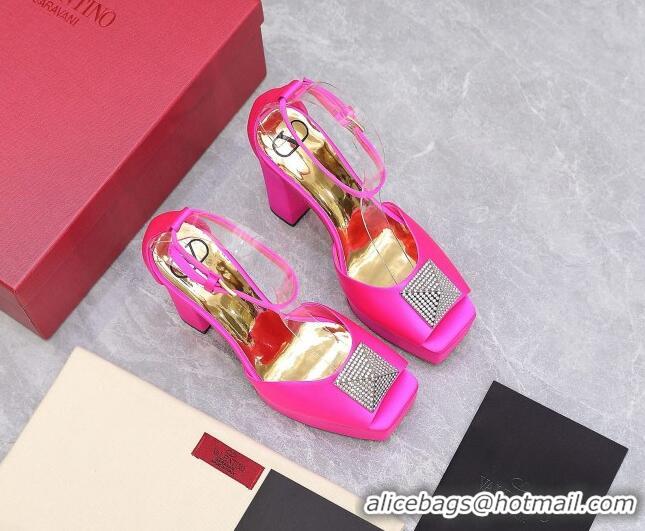 Good Looking Valentino One Stud Silk High Heel Platform Sandals 13cm with Crystal Pink 112966