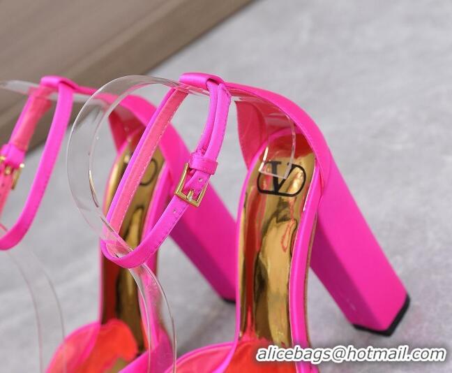 Good Looking Valentino One Stud Silk High Heel Platform Sandals 13cm with Crystal Pink 112966