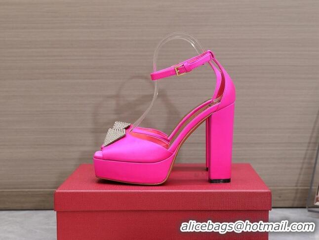 Good Looking Valentino One Stud Silk High Heel Platform Sandals 13cm with Crystal Pink 112966