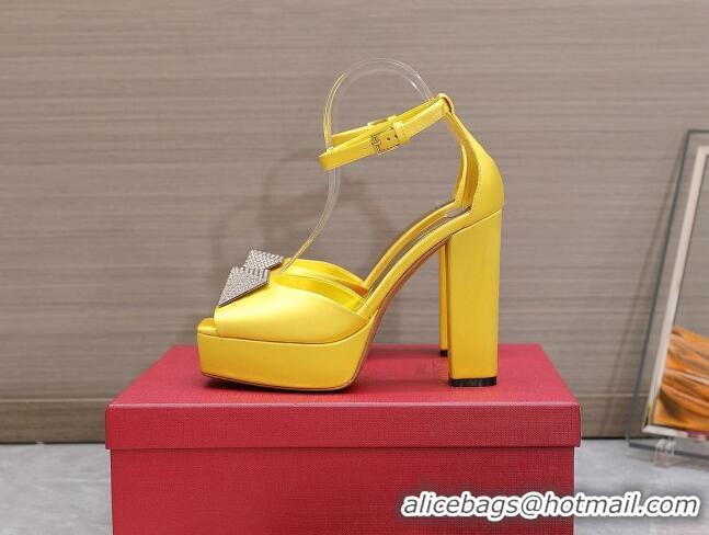 Good Quality Valentino One Stud Silk High Heel Platform Sandals 13cm with Crystal Yellow 2112967