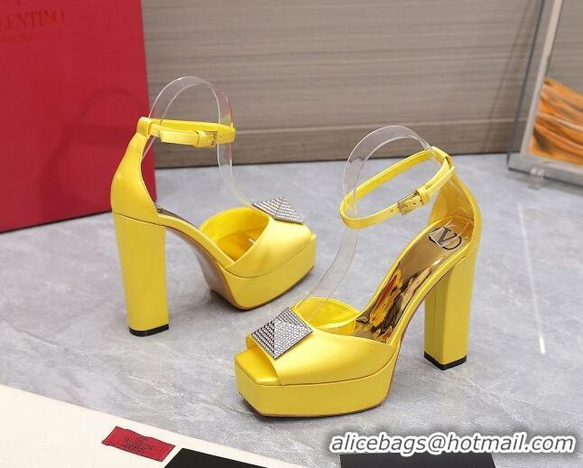 Good Quality Valentino One Stud Silk High Heel Platform Sandals 13cm with Crystal Yellow 2112967