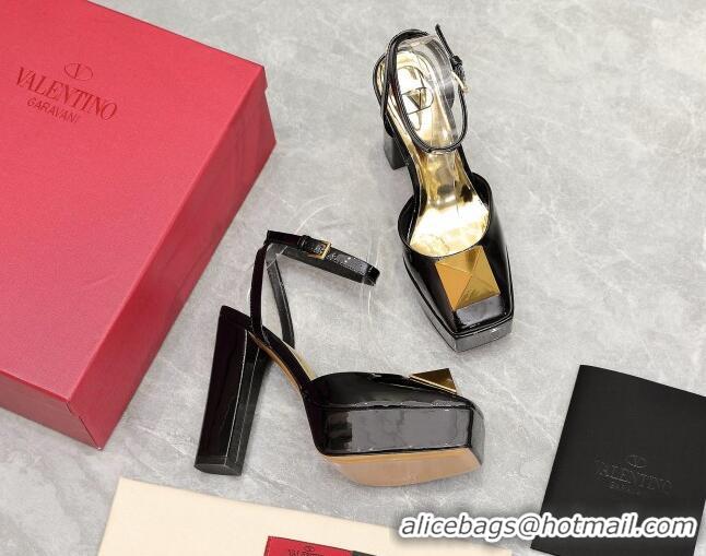 Good Quality Valentino One Stud Patent Leather High Heel Platform Open Pumps 13cm Black 112968