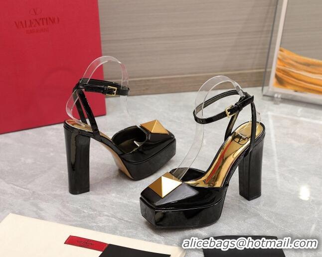 Good Quality Valentino One Stud Patent Leather High Heel Platform Open Pumps 13cm Black 112968