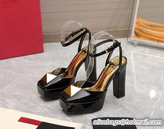 Good Quality Valentino One Stud Patent Leather High Heel Platform Open Pumps 13cm Black 112968