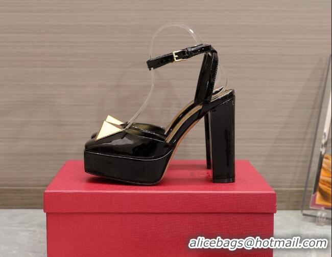 Good Quality Valentino One Stud Patent Leather High Heel Platform Open Pumps 13cm Black 112968