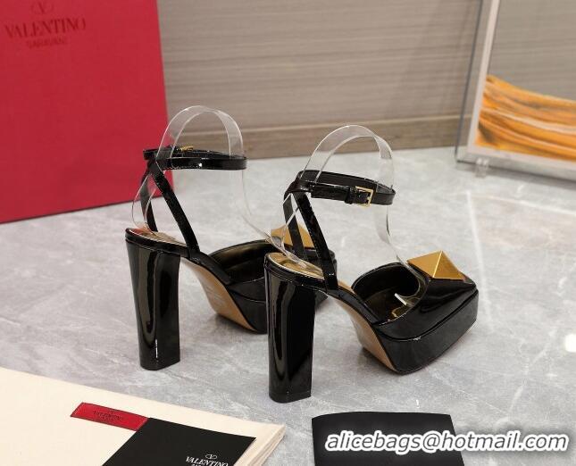 Good Quality Valentino One Stud Patent Leather High Heel Platform Open Pumps 13cm Black 112968