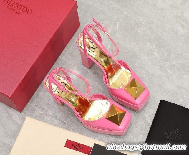 Charming Valentino One Stud Patent Leather High Heel Platform Open Pumps 13cm Pink 112970