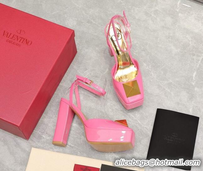 Charming Valentino One Stud Patent Leather High Heel Platform Open Pumps 13cm Pink 112970