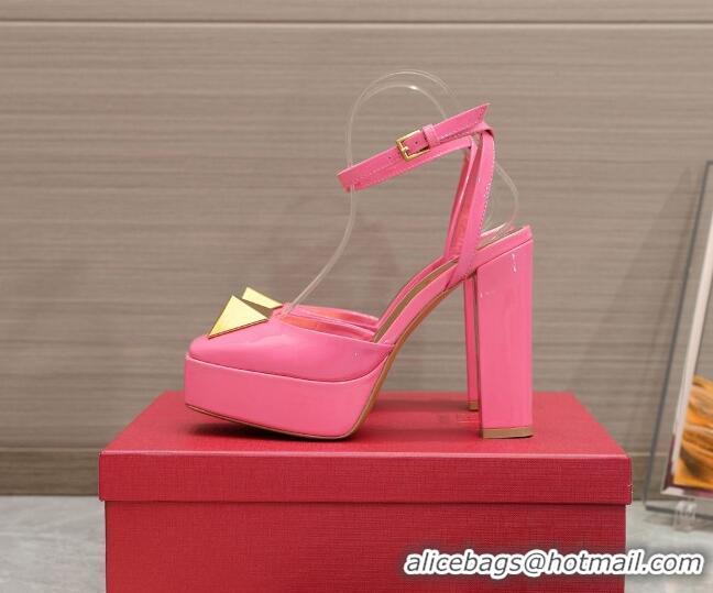 Charming Valentino One Stud Patent Leather High Heel Platform Open Pumps 13cm Pink 112970