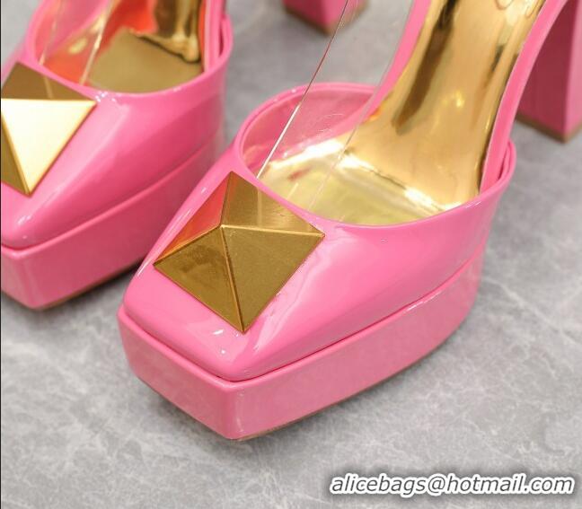 Charming Valentino One Stud Patent Leather High Heel Platform Open Pumps 13cm Pink 112970