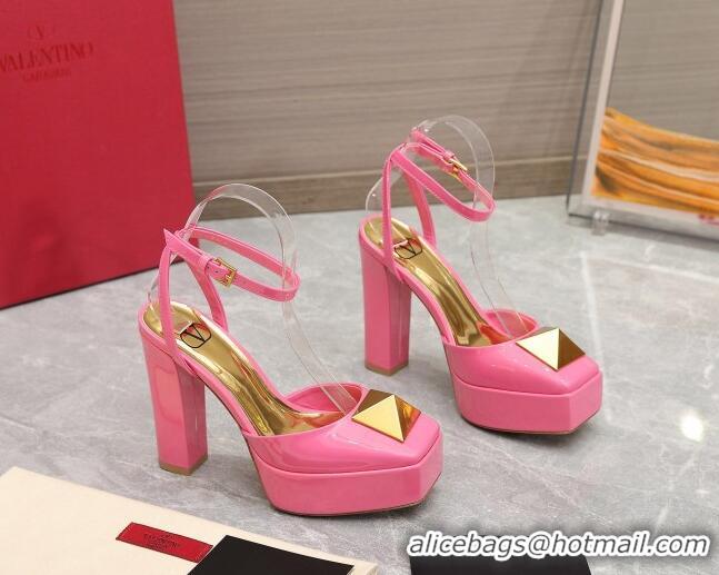 Charming Valentino One Stud Patent Leather High Heel Platform Open Pumps 13cm Pink 112970