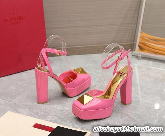 Charming Valentino One Stud Patent Leather High Heel Platform Open Pumps 13cm Pink 112970