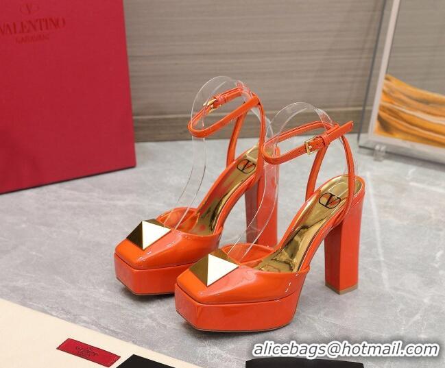 Grade Quality Valentino One Stud Patent Leather High Heel Platform Open Pumps 13cm Orange 112971